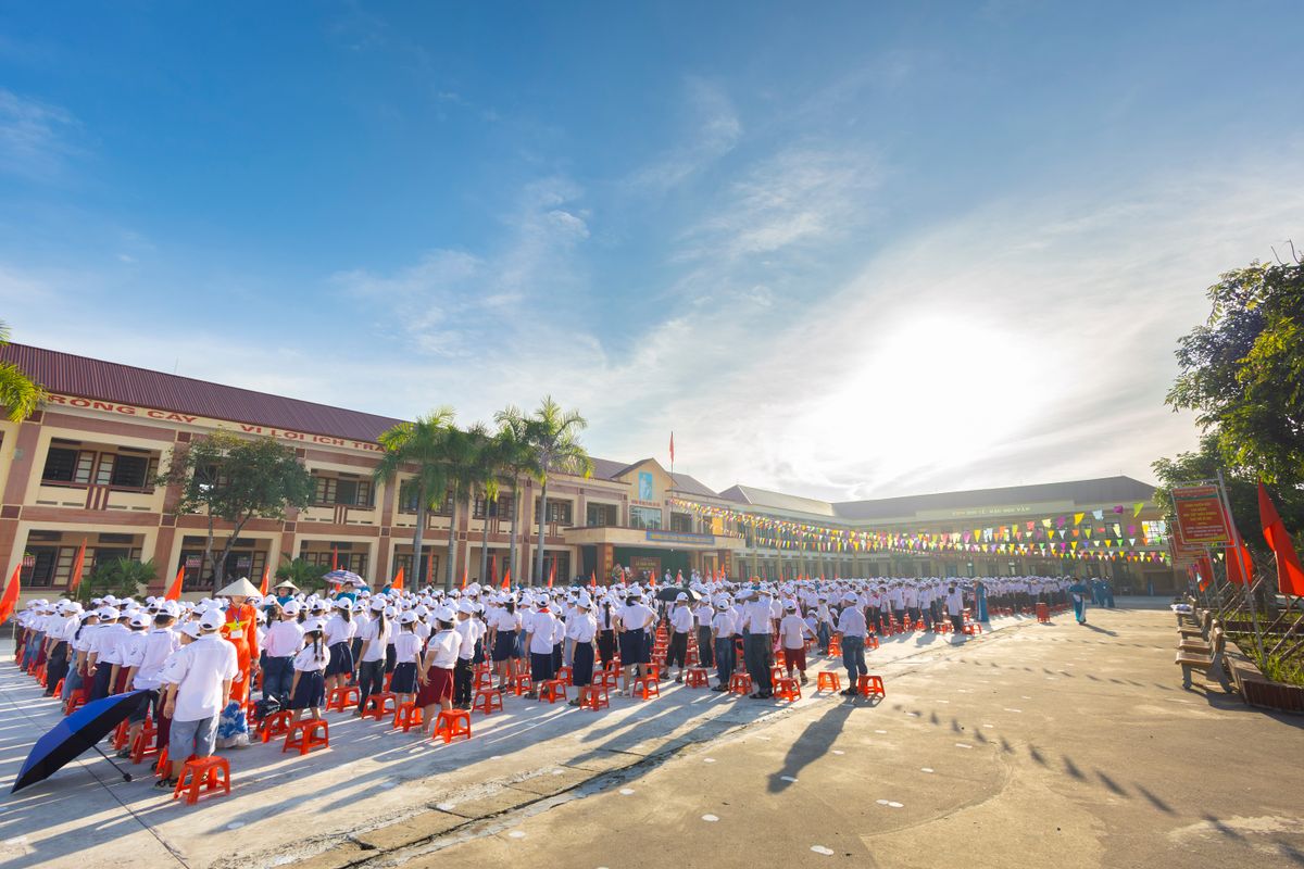 Illustrative photograph of students gathered for a school assembly